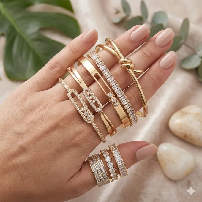 Pack Élégance Royale – Ensemble de 5 Bracelets & 3 Bagues Tendances (Plaqué Or & Zirconium) - عرض 2